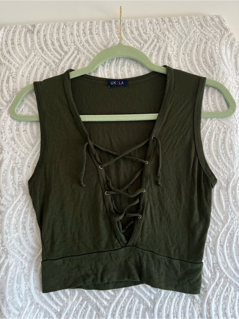 UK2LA Olive Lace-Up Crop Tank Top